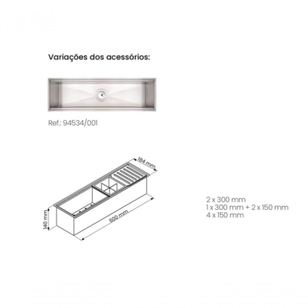 Canal Organizador Em Inox Tramontina Para Sobrepor Com Acabamento Acetinado 60x18 Cm - 5