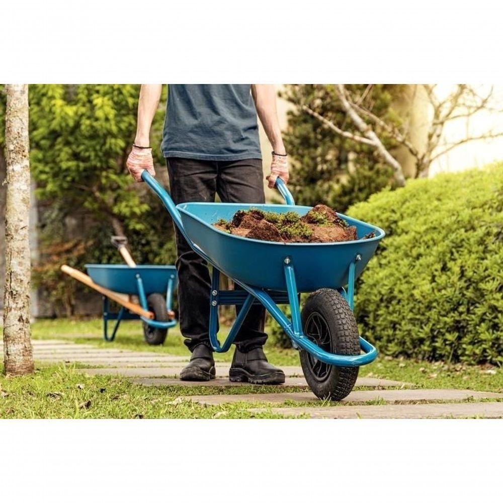 Carrinho De Mão Tramontina Caçamba Rasa Em Plástico Azul 50 Litros Braços Em Aço - 2