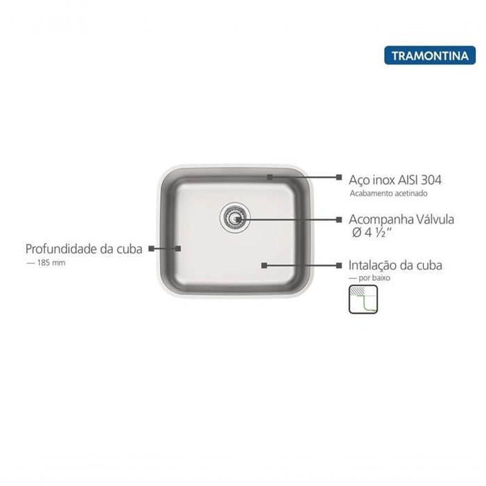 Cuba De Embutir Tramontina Dora 40 Bl R6 Em Inox Acabamento Escovado Com Válvula 4 1-2?? 40x34 Cm - 2