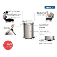 Lixeira Com Pedal Tramontina Brasil Em Inox Com Acabamento Polido 20 L
