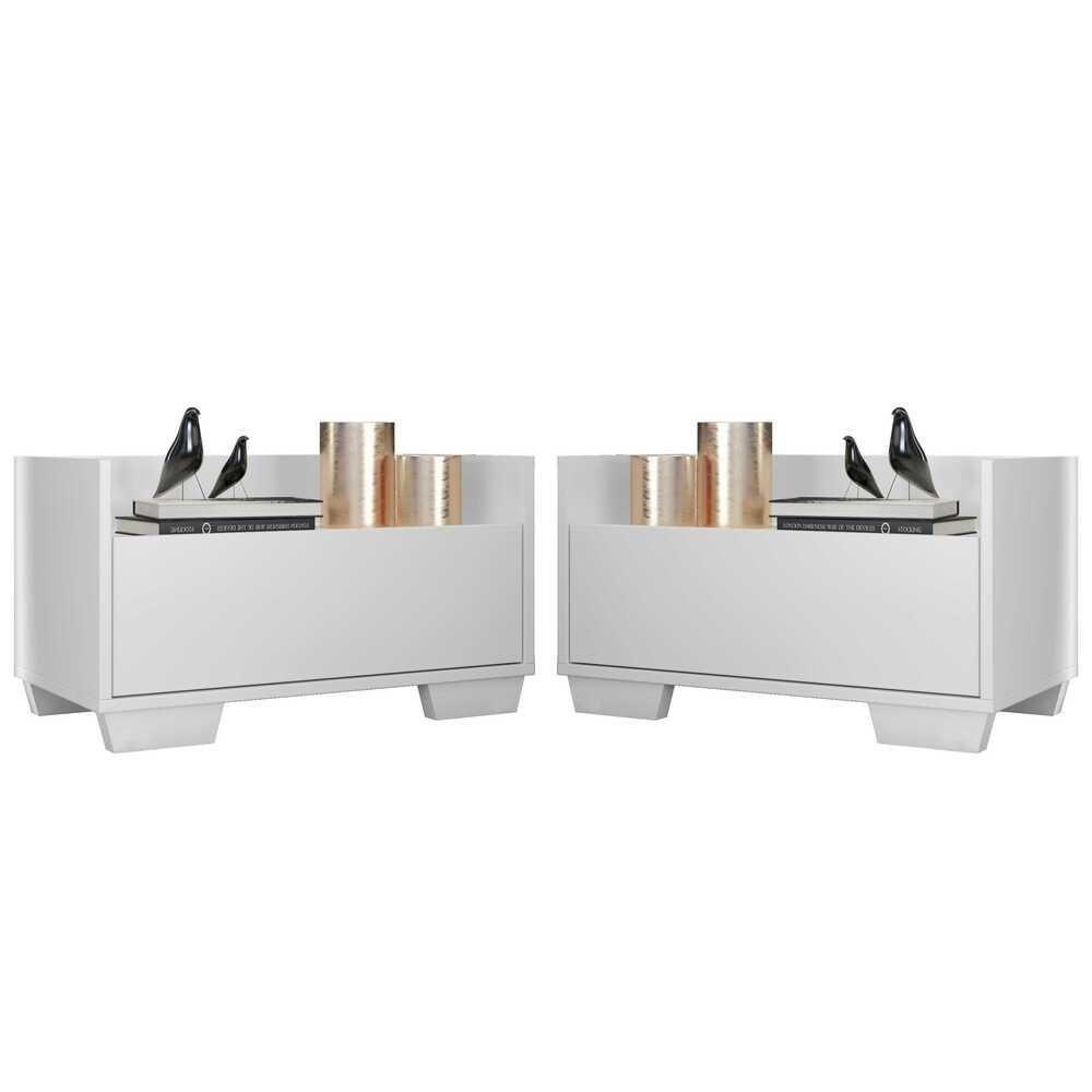Kit Com 2 Mesas De Cabeceira 60Cm Multimóveis V3634 Branca Branco - 1
