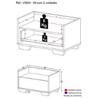 Kit Com 2 Mesas De Cabeceira 60Cm Multimóveis V3634 Branca Branco - 5