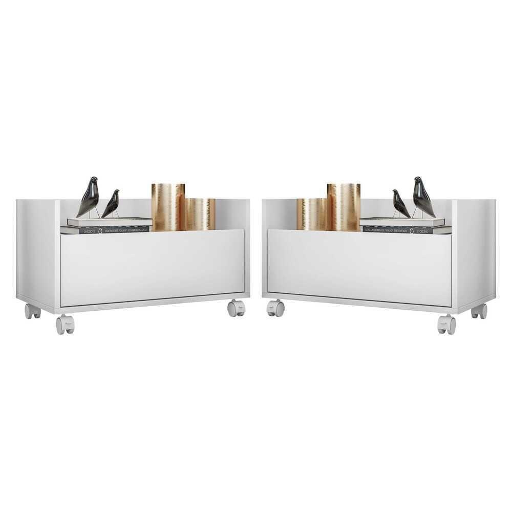 Kit C/ 2 Mesas De Cabeceira 80 Cm C/ Rodízios Branca - 4