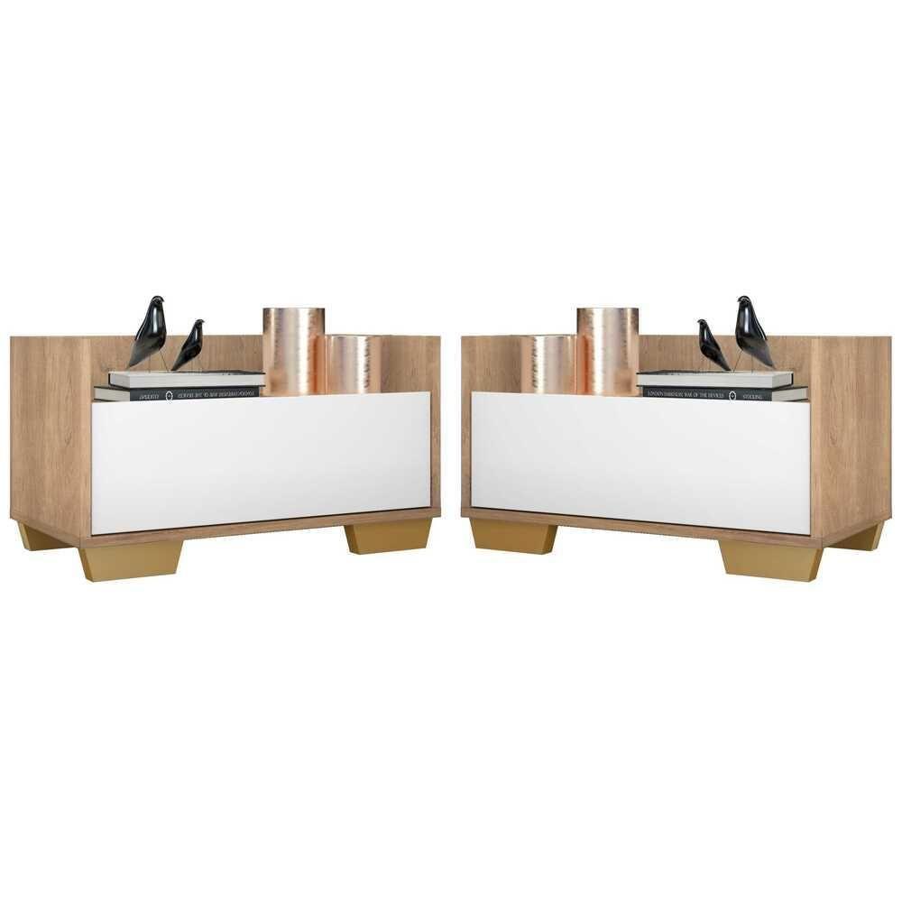 Kit C/ 2 Mesas De Cabeceira 80 Cm Rustic/branco/natural - 1