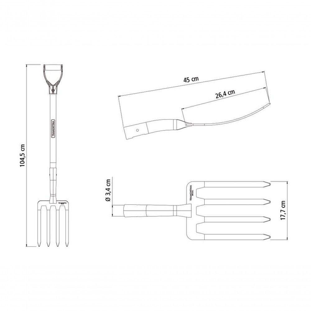Forcado Para Terra Tramontina Metálico 4 Dentes Com Cabo De Madeira 71cm - 5