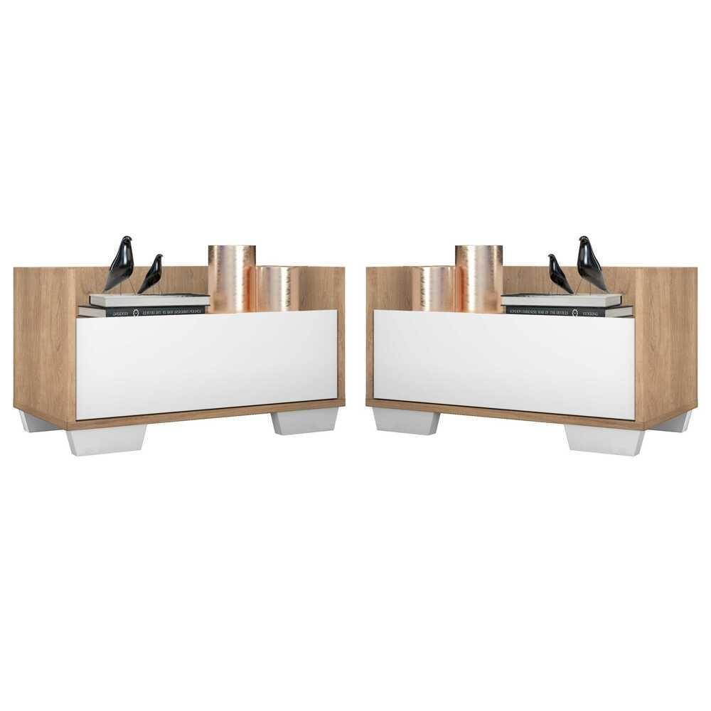 Kit C/ 2 Mesas De Cabeceira 80 Cm Rustic/branco - 1