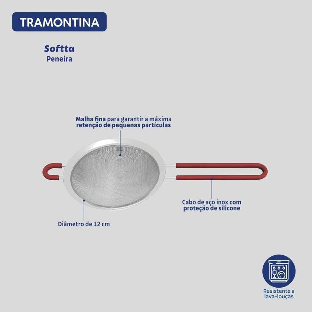 Peneira Tramontina Softta Vermelho Aço Inox Com Cabo E Alça Em Silicone 12cm - 3