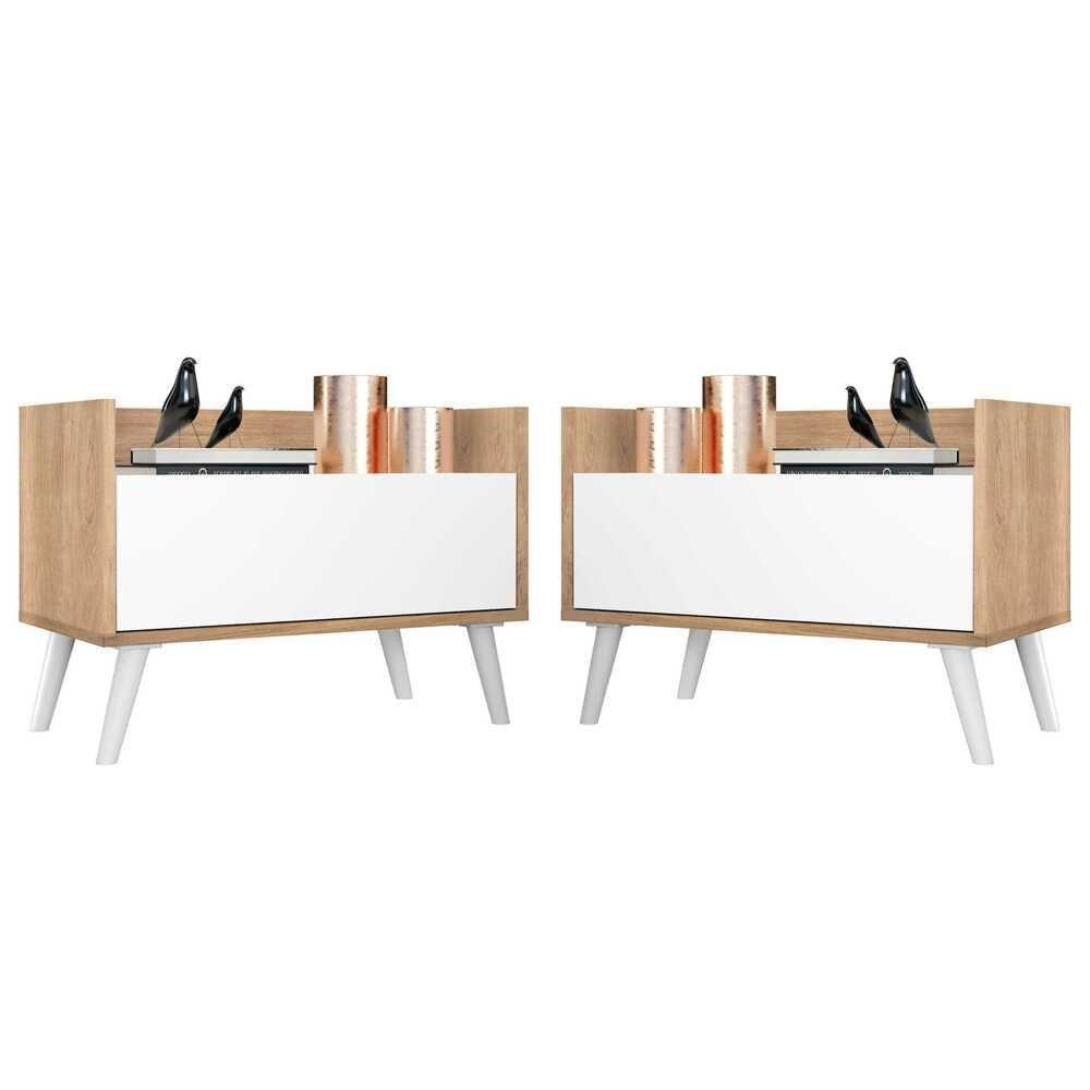 Kit C/ 2 Mesas De Cabeceira 80 Cm Rustic/branco - 1