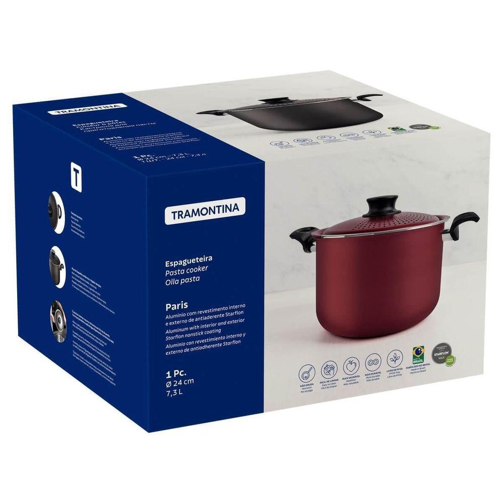 Espagueteira Tramontina Paris 24cm Em Alumínio Com Revestimento Antiaderente Com Tampa Vermelha - 3