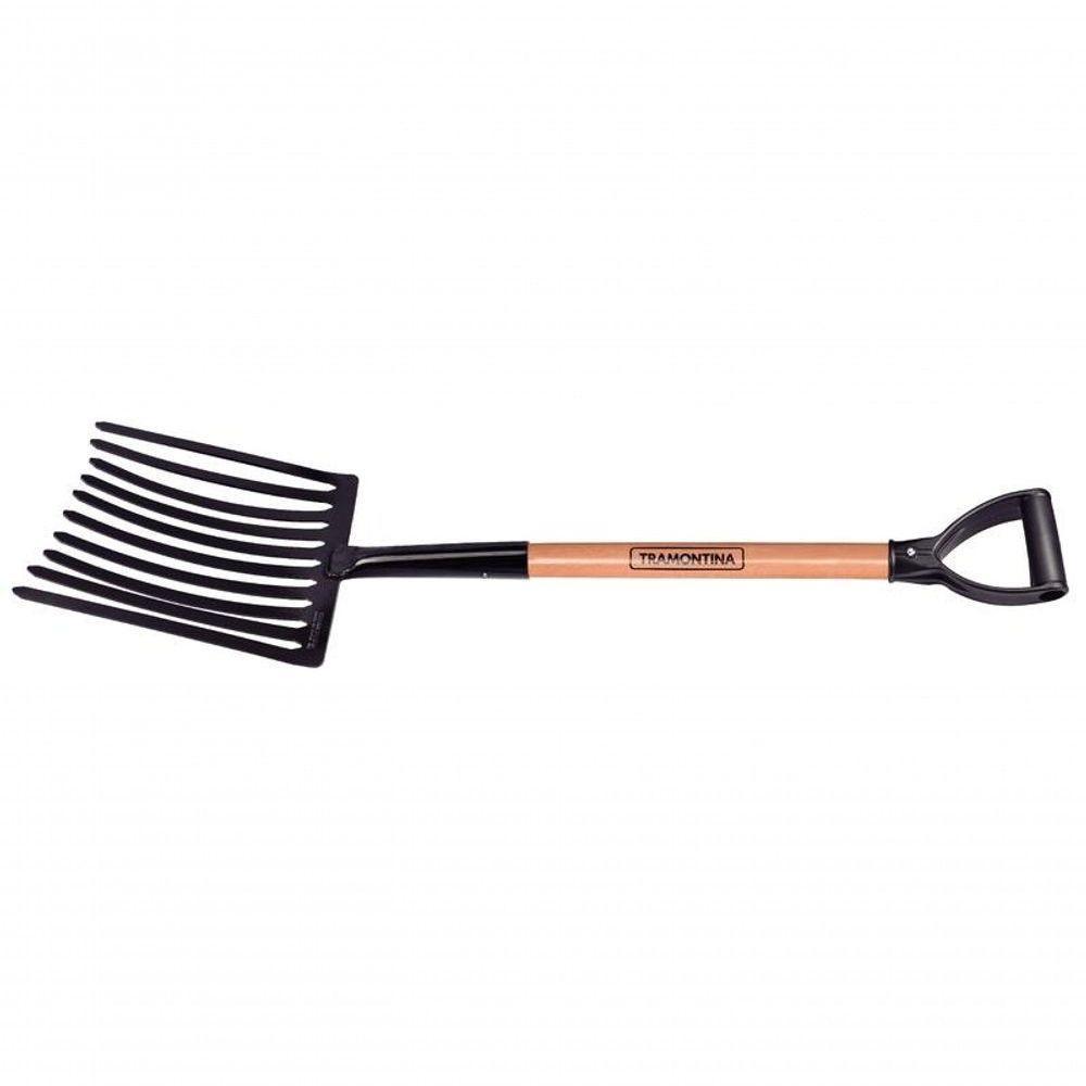 Forcado Para Cascalho Tramontina 10 Dentes Com Cabo De Madeira 71cm - 1