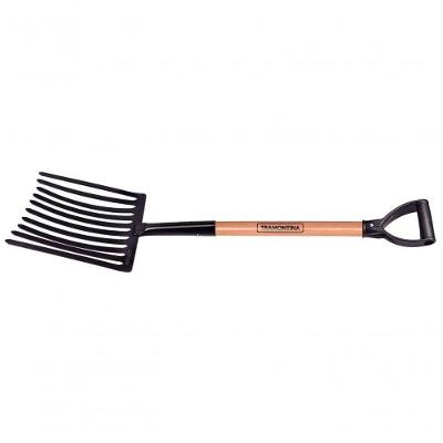 Forcado Para Cascalho Tramontina 10 Dentes Com Cabo De Madeira 71cm