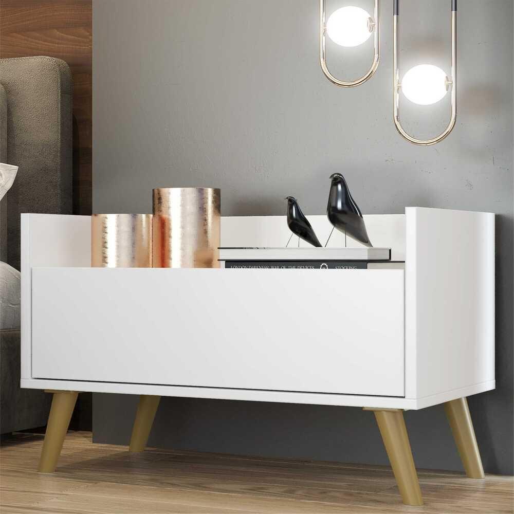 Kit C/ 2 Mesas De Cabeceira 80 Cm C/ Pés Branca/natural - 2