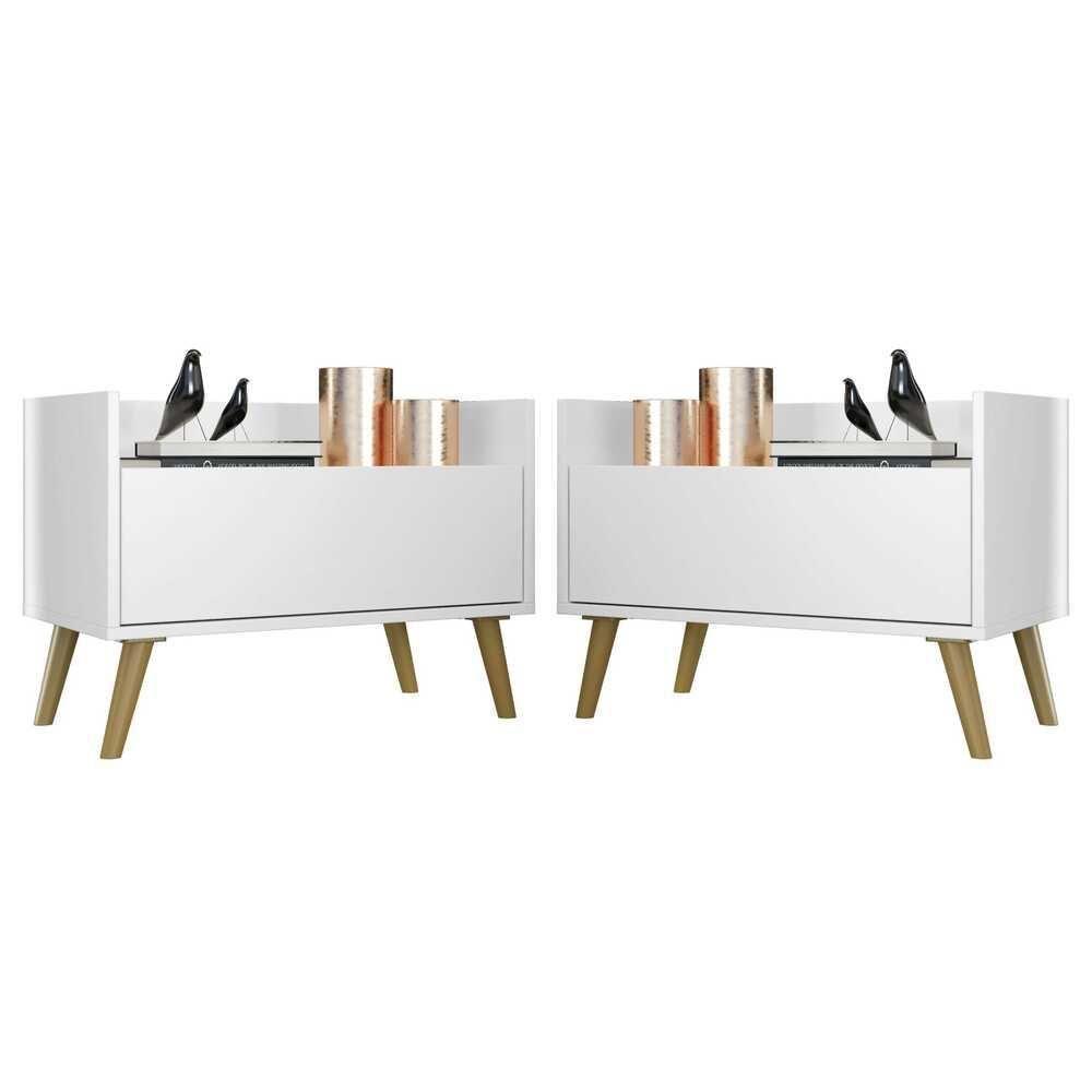 Kit C/ 2 Mesas De Cabeceira 80 Cm C/ Pés Branca/natural - 3