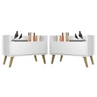 Kit C/ 2 Mesas De Cabeceira 80 Cm C/ Pés Branca/natural - 3