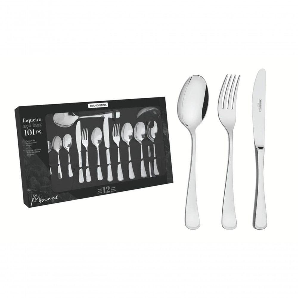 Faqueiro Tramontina Mônaco Em Inox Com Facas De Mesa 101 Peças - 3