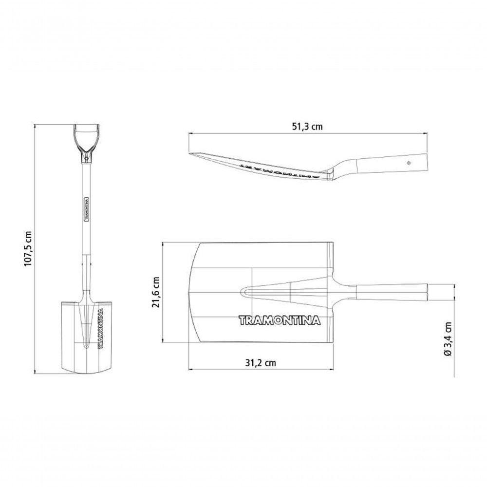 Vanga Quadrada Virada Tramontina Em Aço Com Cabo De Madeira 71cm - 3