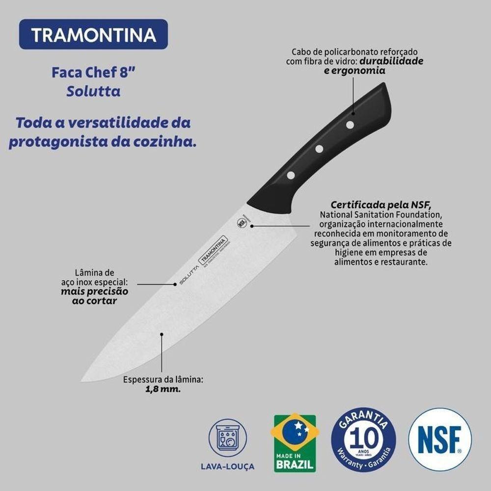 Faca Chef Tramontina Solutta Em Aço Inox E Cabo Em Policarbonato Preto 8" - 3