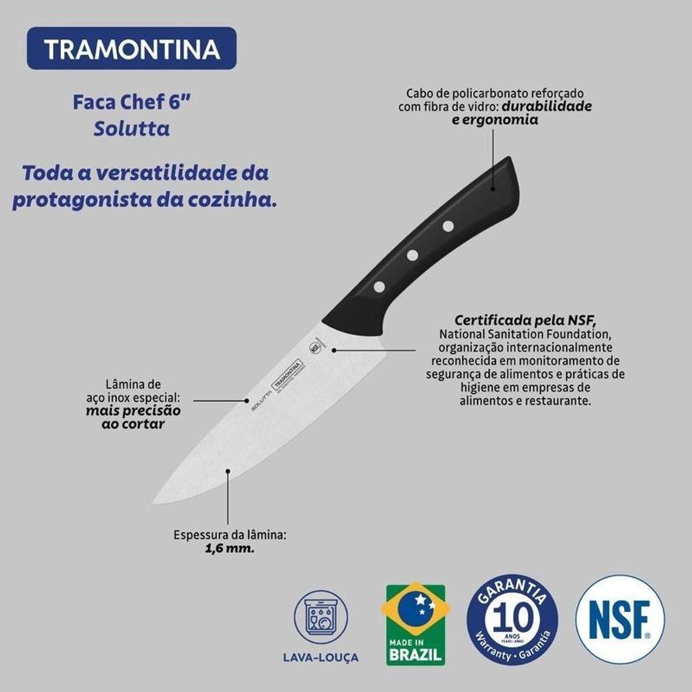 Faca Chef Tramontina Solutta Em Aço Inox E Cabo Em Policarbonato Preto 6" - 3