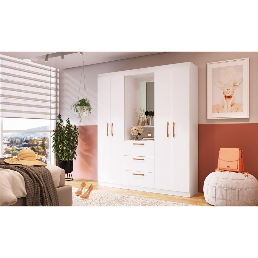 Guarda-Roupa Com Espelho 4 Portas 3 Gavetas Siena Multimóveis Vcr4151 Branco Branco - 2