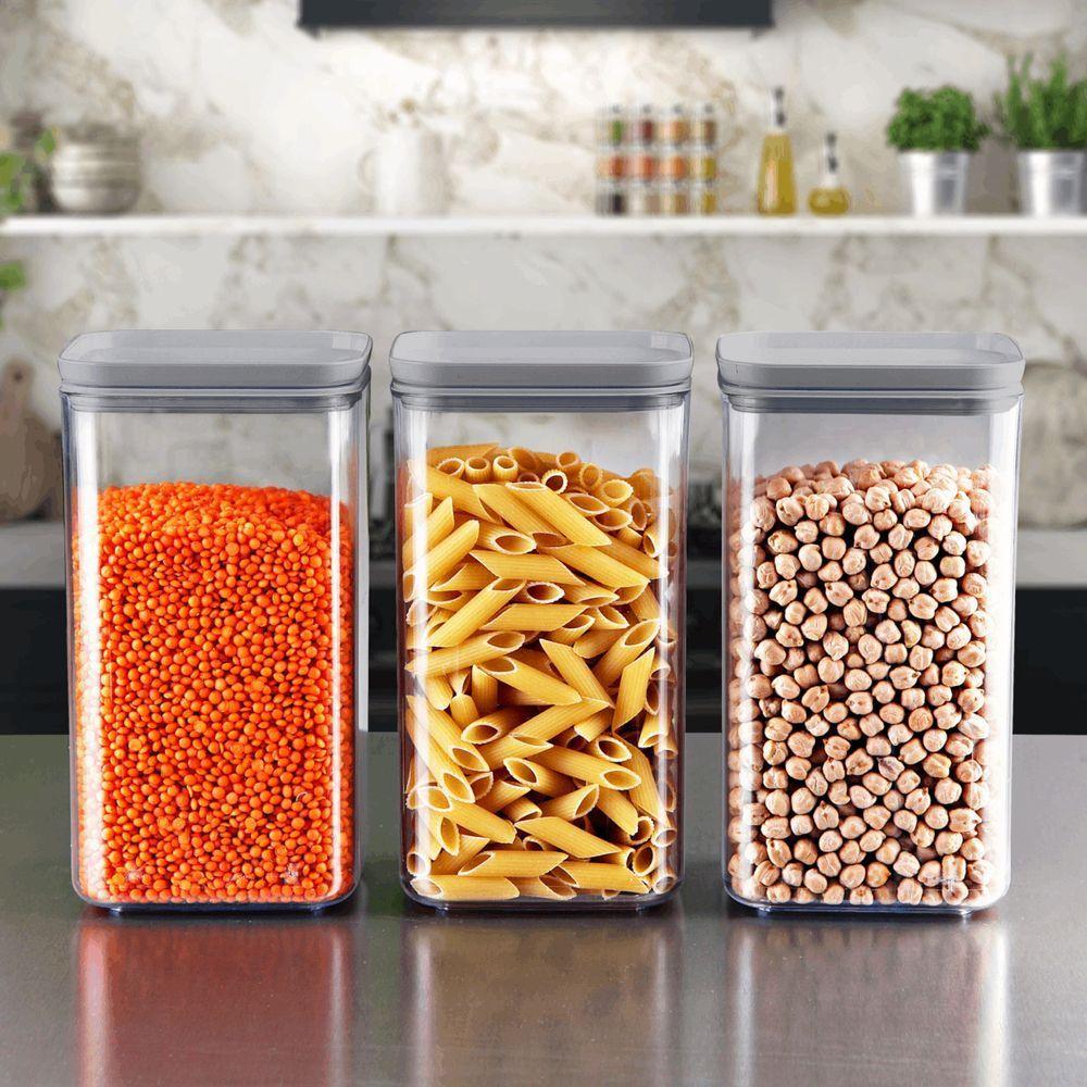 Porta Mantimentos Hermético Cristal 1,5 Litros Cinza - 2