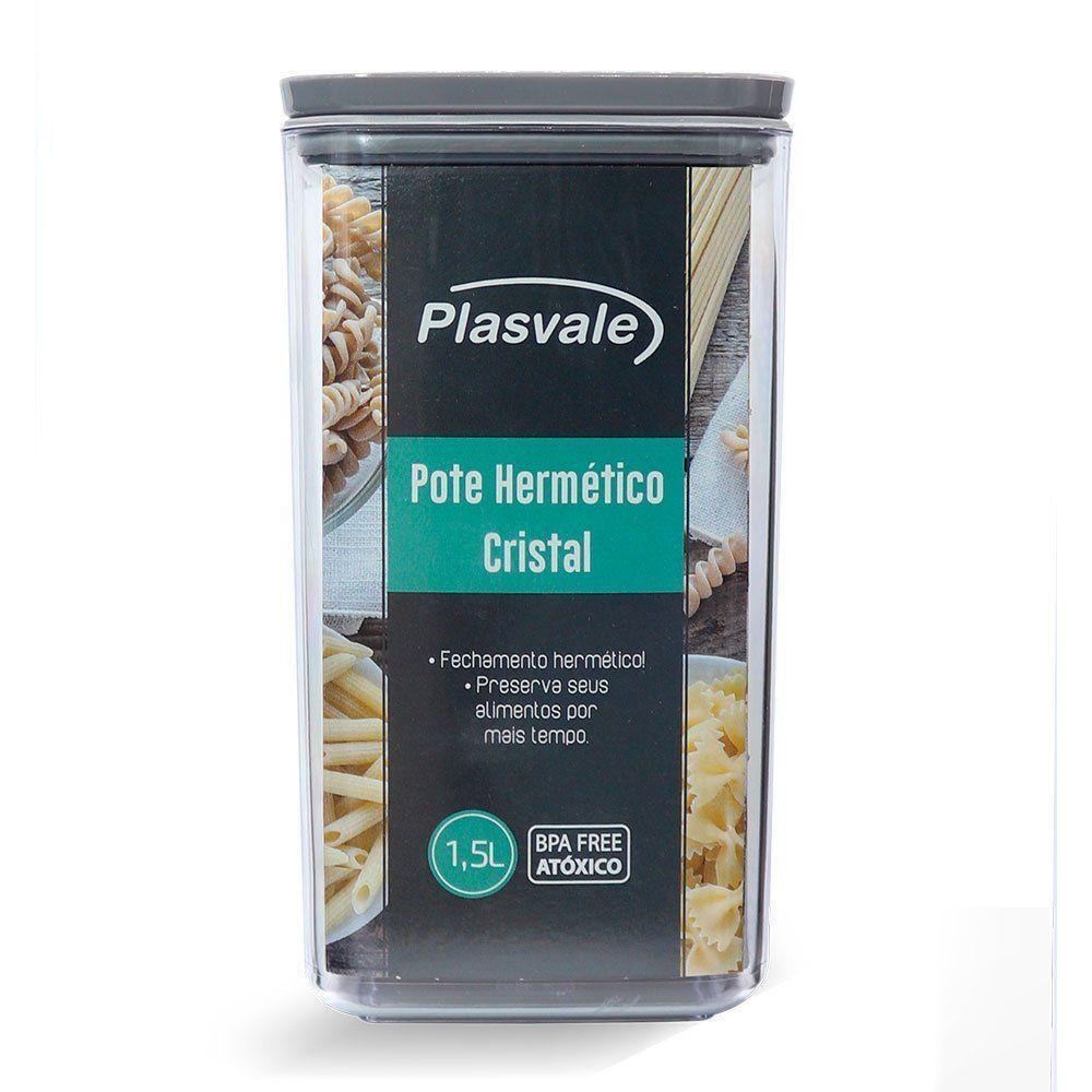 Porta Mantimentos Hermético Cristal 1,5 Litros Cinza - 3