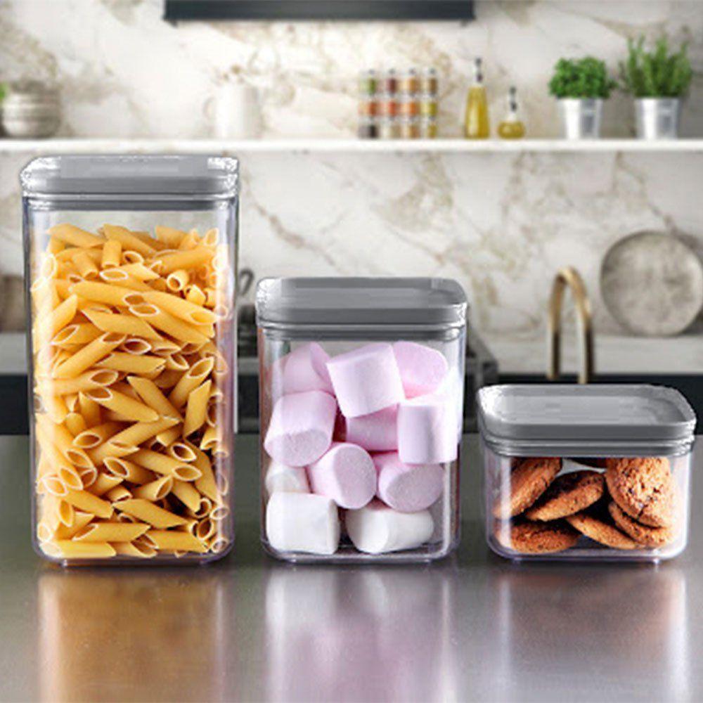 Porta Mantimentos Hermético Cristal 1,5 Litros Cinza - 4