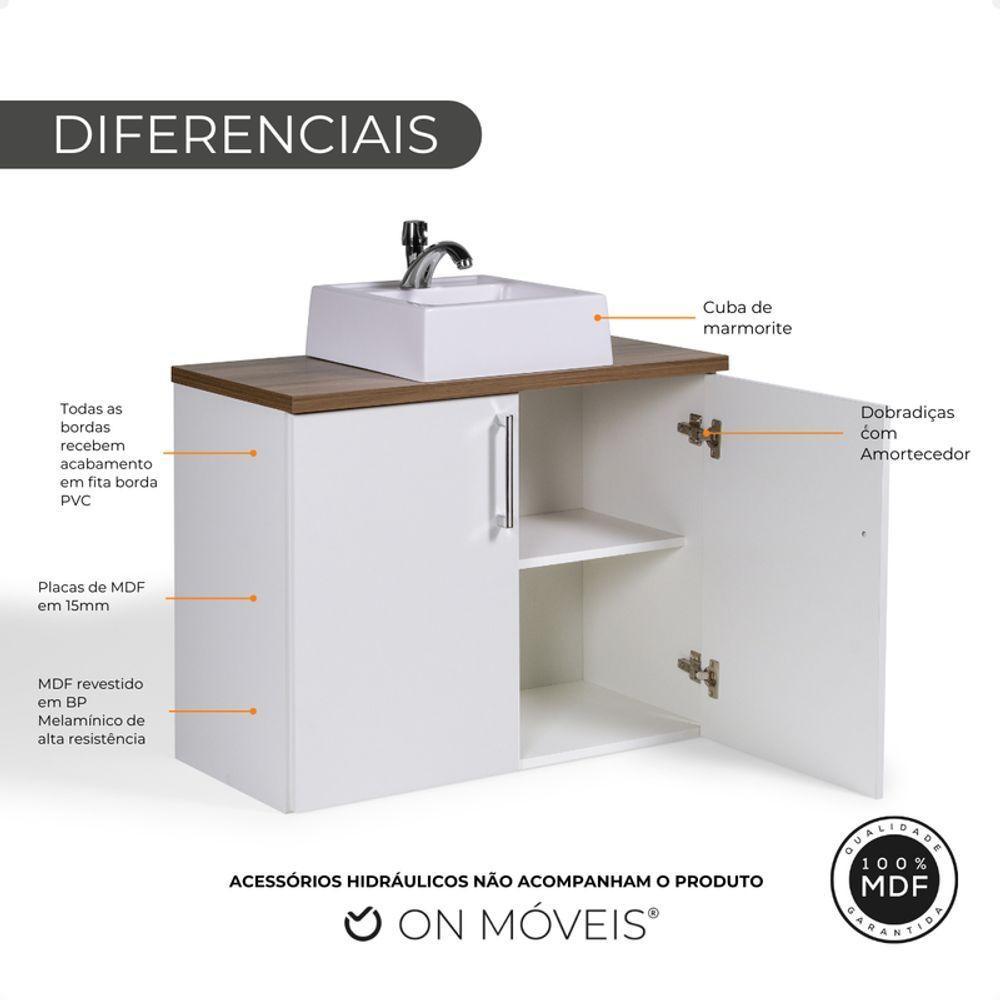 Gabinete Para Banheiro Com Cuba 80cm Mdf Freijo Paris - On Móveis - 3