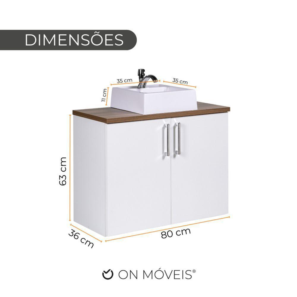 Gabinete Para Banheiro Com Cuba 80cm Mdf Freijo Paris - On Móveis - 4