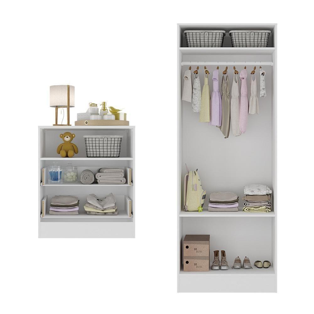 Guarda Roupas 2 Portas Com Cômoda 2 Gavetas Pimpolho Multimóveis Branco - 3