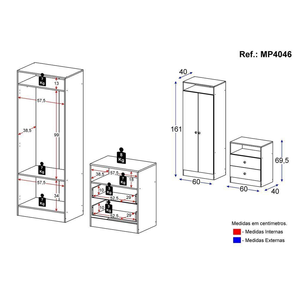 Guarda Roupas 2 Portas Com Cômoda 2 Gavetas Pimpolho Multimóveis Branco - 4