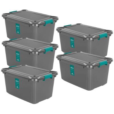 Kit 5 Organizadores 27l Plasvale Eco Cinza