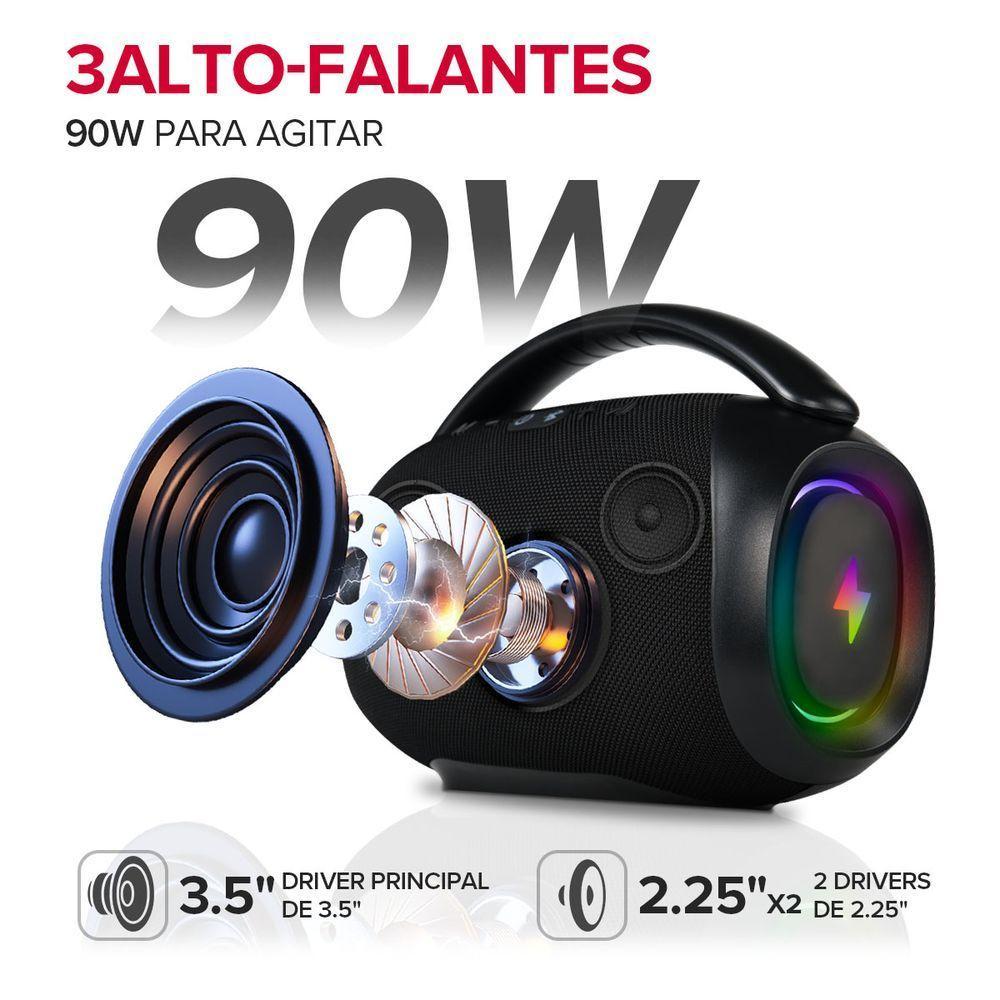 Caixa de Som Portátil RCA Bluetooth 90W IPX5 Luzes LED RGB Potente FR213 Mini - 3