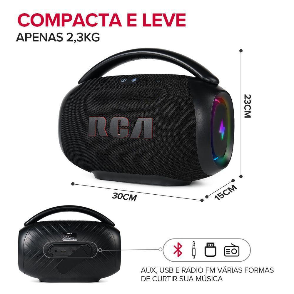 Caixa de Som Portátil RCA Bluetooth 90W IPX5 Luzes LED RGB Potente FR213 Mini - 8