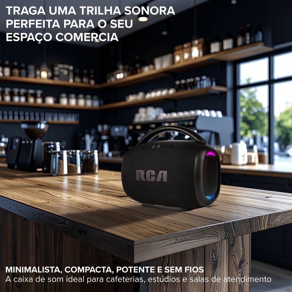 Caixa de Som Portátil RCA Bluetooth 90W IPX5 Luzes LED RGB Potente FR213 Mini - 9