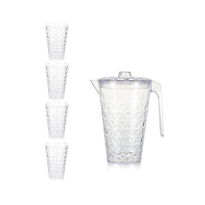Kit Jarra Com Tampa E 4 Copos Linha Cristal Plasvale Transparente