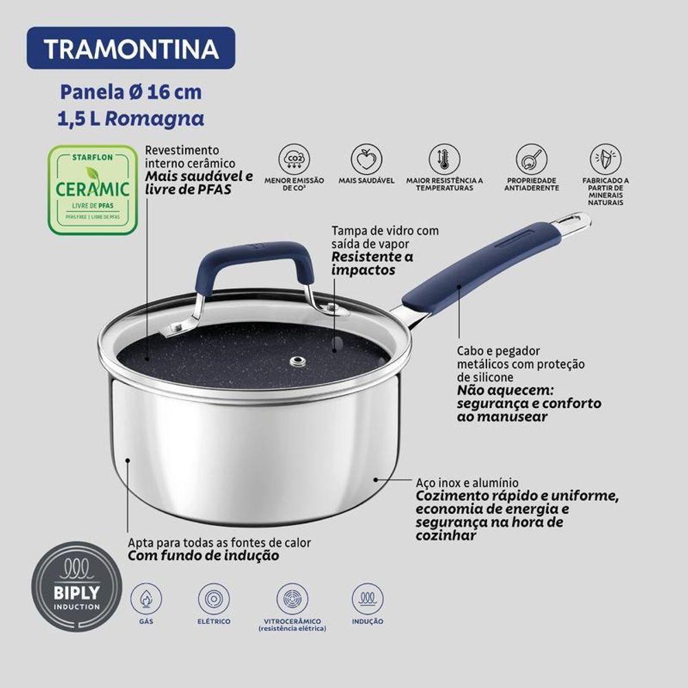 Panela Tramontina Romagna Aço Inox E Alumínio 16cm Com Revestimento Cerâmico Black Stone - 3