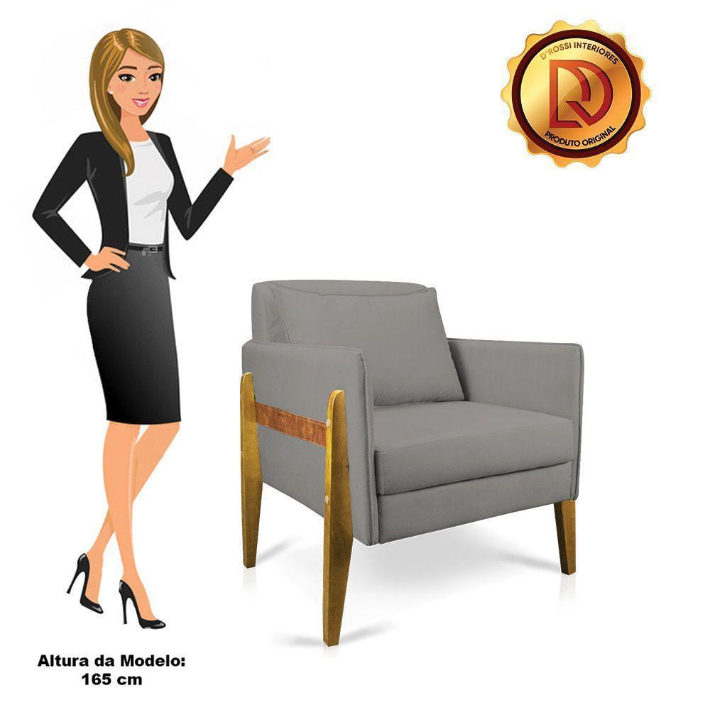 Poltrona Lana Suede Base De Madeira - D'Rossi Grafite - 4