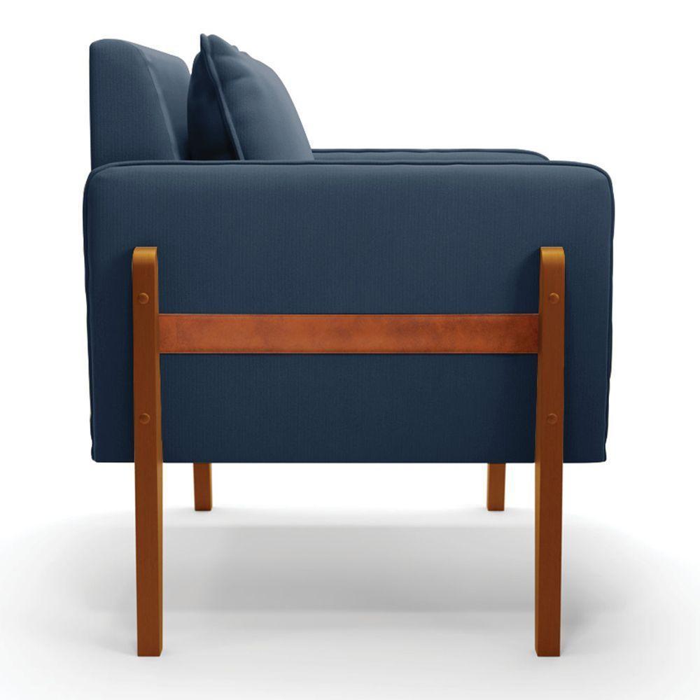 Poltrona Lana Suede Base De Madeira - D'Rossi Azul Marinho - 3