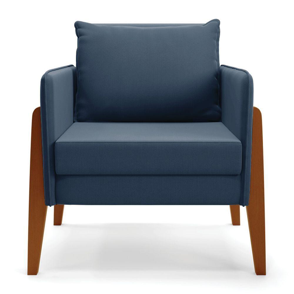 Poltrona Lana Suede Base De Madeira - D'Rossi Azul Marinho - 4