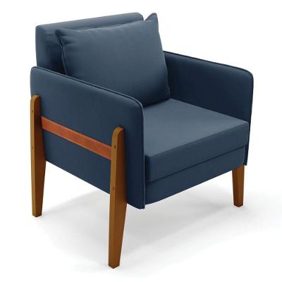 Poltrona Lana Suede Base De Madeira - D'Rossi Azul Marinho