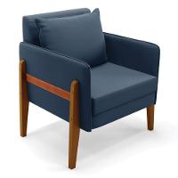 Poltrona Lana Suede Base De Madeira - D'Rossi Azul Marinho - 1