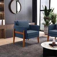 Poltrona Lana Suede Base De Madeira - D'Rossi Azul Marinho - 5