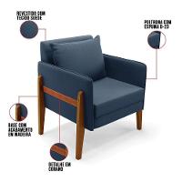 Poltrona Lana Suede Base De Madeira - D'Rossi Azul Marinho - 7