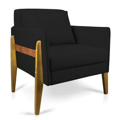Poltrona Lana Suede Base De Madeira - D'Rossi Preto