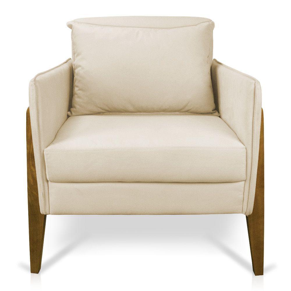 Poltrona Lana Suede Base De Madeira - D'Rossi Bege - 7