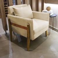 Poltrona Lana Suede Base De Madeira - D'Rossi Bege - 8