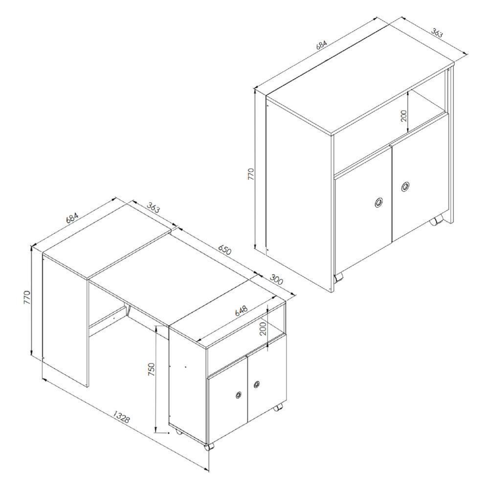 Mesa Retrátil/balcão 2 Portas E Rodízios Multimóveis Cr20098 Branca - 2