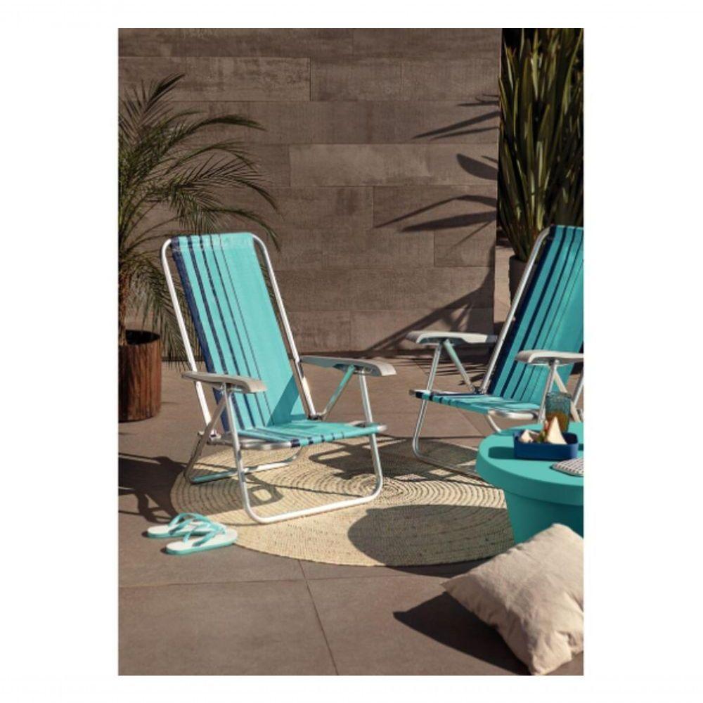 Cadeira De Praia Reclinável Tramontina Bali Baixa Em Alumínio Com Assento Azul - 4