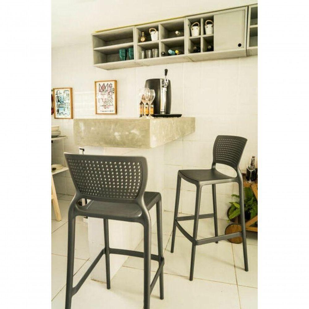 Cadeira Tramontina Safira Alta Bar Em Fibra De Vidro Grafite - 2