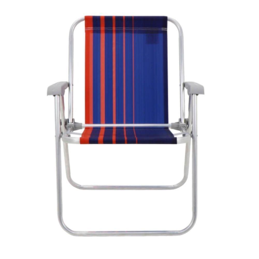 Cadeira De Praia Tramontina Samoa Alta Em Alumínio Com Assento Azul Escuro E Laranja - 3